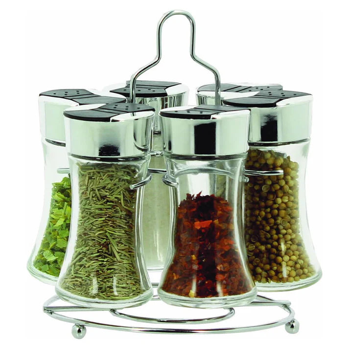 סט 6 צנצנות תבלינים זכוכית במעמד מסתובב-מעמד לתבלינים-Fresco-סופר הום