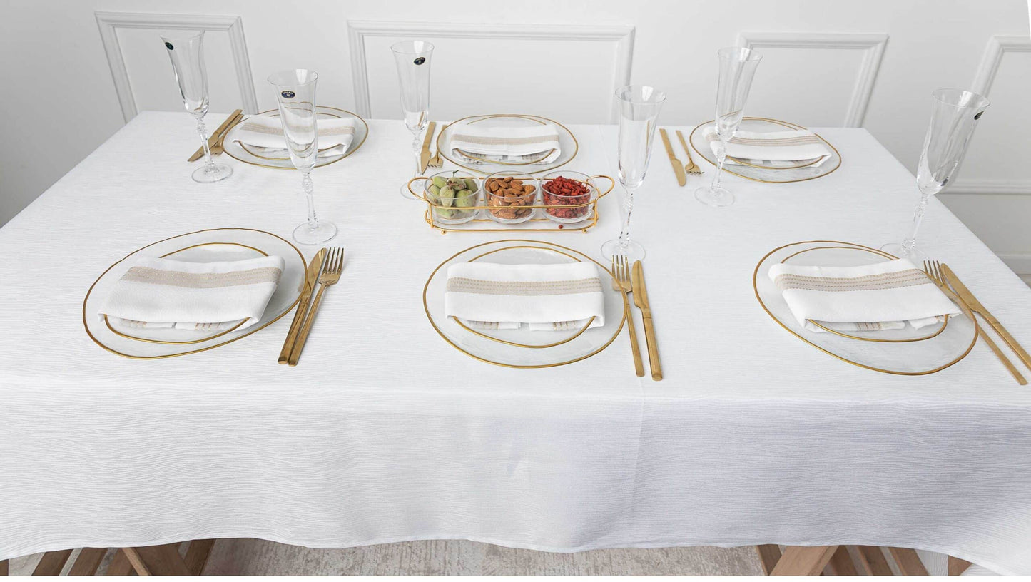 מפת שולחן לבנה - דגם קורטני - 4 אורכים-מפת שולחן-ASHRAM-4 מטר-סופר הום