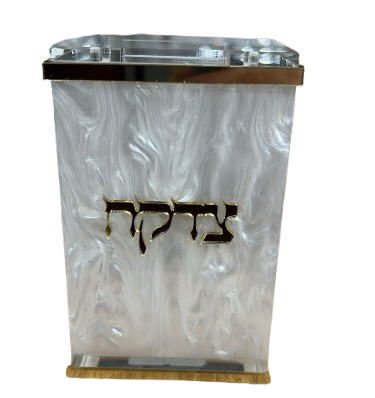 קופת צדקה אקרילית מדוגמת - מגוון דגמים-קופת צדקה-GIFTSHOP-לבן פנינה-סופר הום