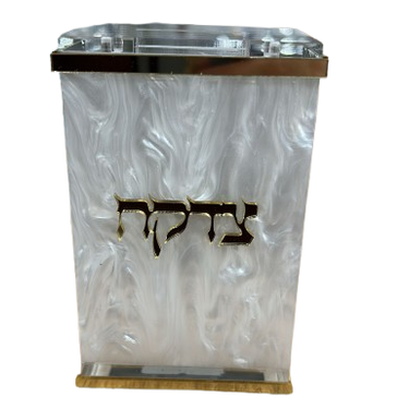 קופת צדקה אקרילית מדוגמת - מגוון דגמים-קופת צדקה-GIFTSHOP-לבן פנינה-סופר הום