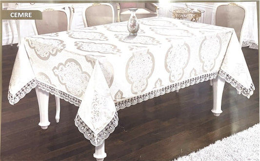 מפת שולחן איכותית -2 צבעים-מפת שולחן-SUPERHOME סופרהום-קטן: 300/160 ס"מ-שמנת טבעי-סופר הום