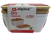 Load image into Gallery viewer, זוג קופסאות אחסון הרמטיות 500 מ"ל-קופסאות מטבח פלסטיק-Alpina-לבן-סופר הום