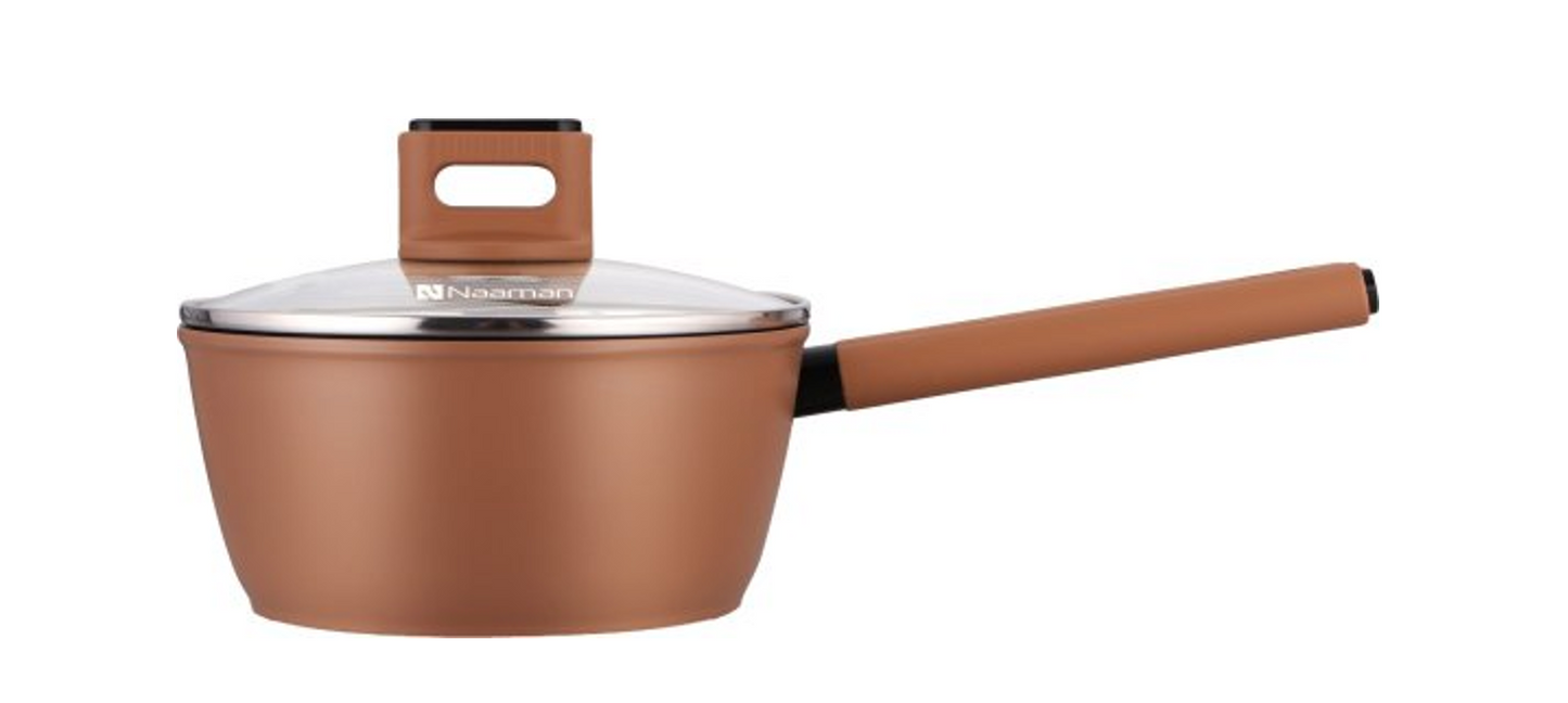 קלחת אלומיניום מחושל עם מכסה זכוכית 1.6 ליטר 18 ס''מ סדרת Boston - צבע חום-קלחת-Naaman נעמן-סופר הום