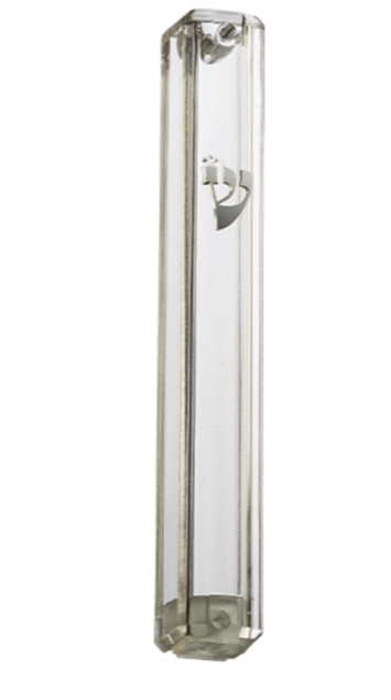 בית מזוזה פלסטיק עם האות "ש" – מגוון צבעים וגדלים-בתי מזוזה-ART JUDAICA-שקוף-12 ס"מ-סופר הום