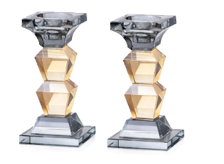 זוג פמוטי קריסטל מוזהב - דגם טרפז-פמוטי קריסטל-GIFTSHOP-סופר הום