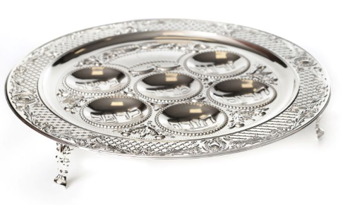 קערת פסח מפוארת בציפוי כסף - קוטר 40 ס"מ-קערת סדר-חושן-סופר הום