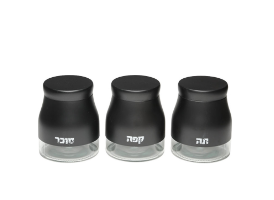 סט קפה סוכר ותה מזכוכית - שחור מט-סט תה קפה סוכר-SUPERHOME סופרהום-סופר הום