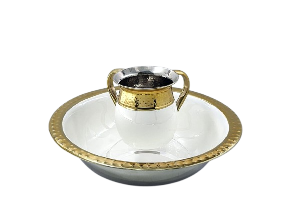 סט לנטילת ידיים - כסף/זהב-מים אחרונים מתכת-SUPERHOME סופרהום-לבן וזהב-סופר הום