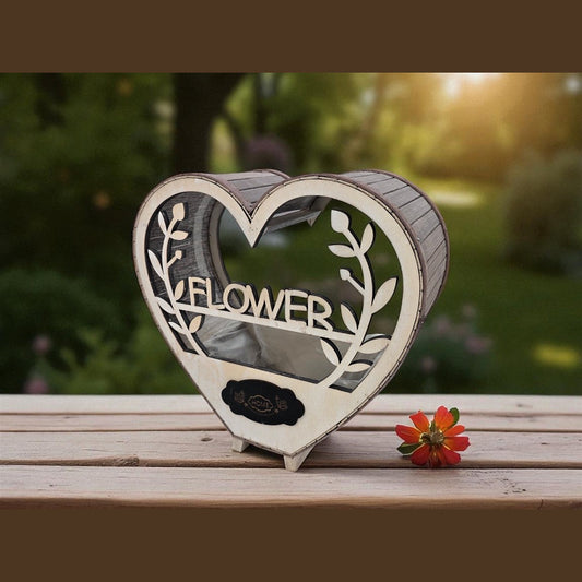 בית עציץ לב מעץ FLOWER - 31×30×13 ס"מ-בית עציץ-Bella Casa-סופר הום