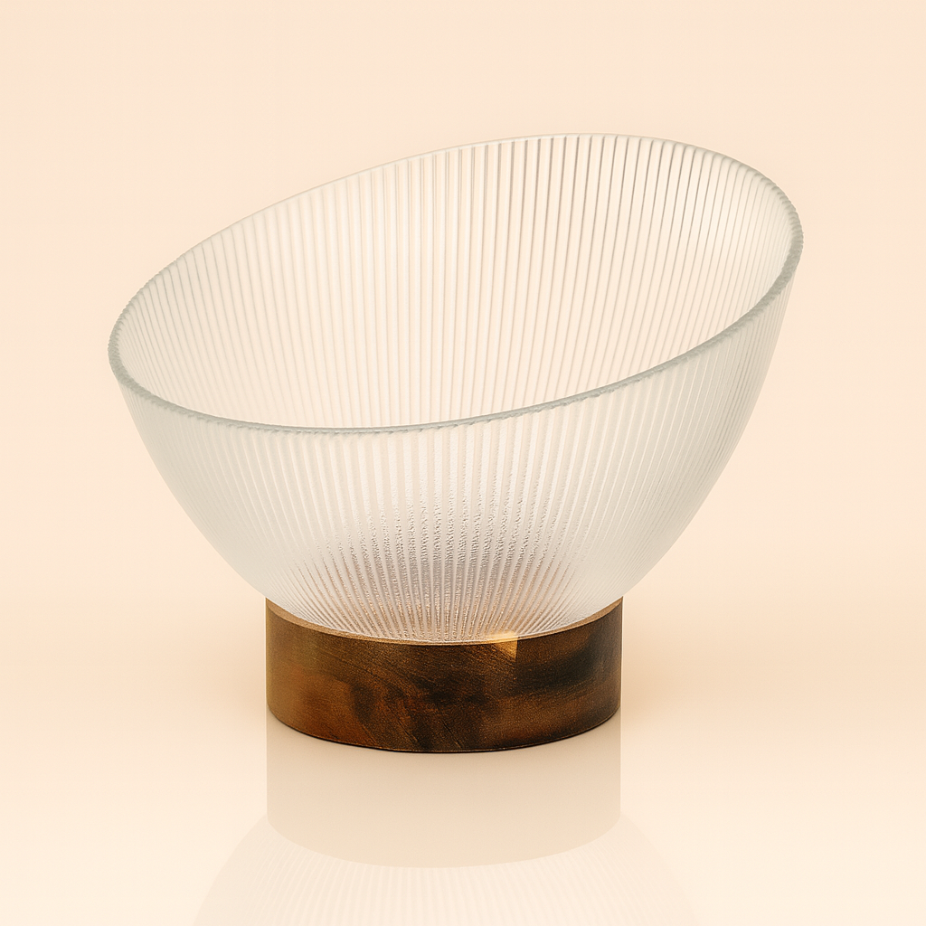 קערת זכוכית שקופה בסיס עץ-הגשה זכוכית-Novell-סופר הום