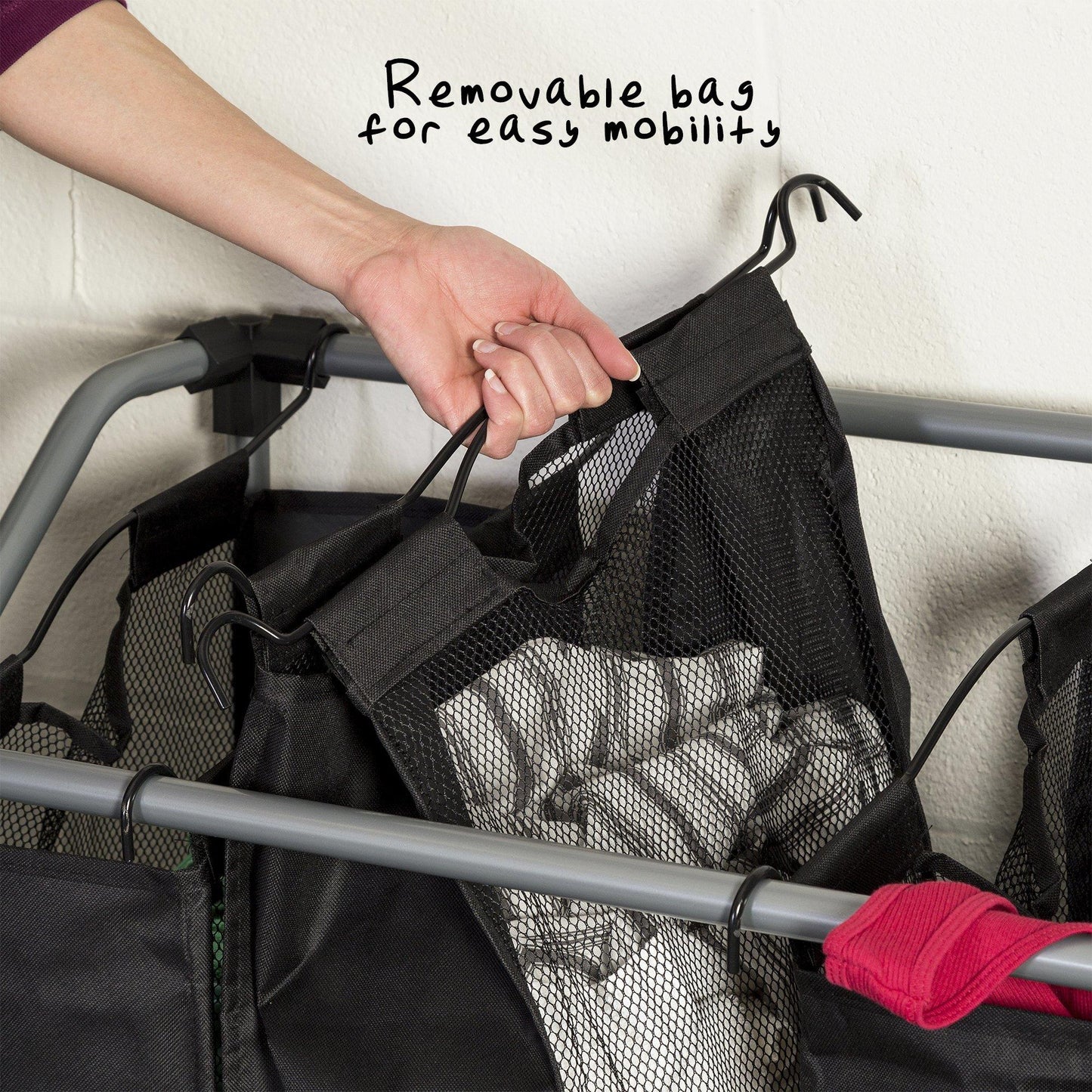 סל כביסה 4 תאים נשלפים צבע שחור-סל כביסה בד / רשת-Honey can do-סופר הום