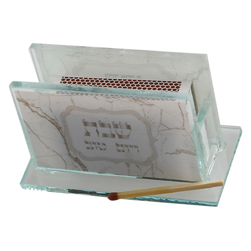 מחזיק גפרורים זכוכית עם הדפסה דגם שיש-מעמד לקופסת גפרורים-ART JUDAICA-סופר הום
