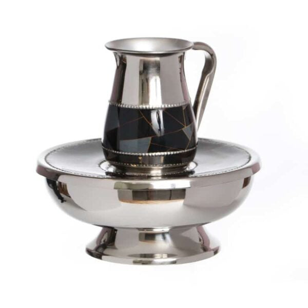 כלי למים אחרונים בעיטור גיאומטרי לבן/שחור-מים אחרונים מתכת-חושן-שחור-סופר הום