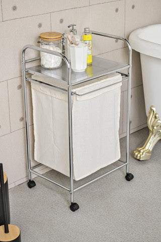 סל כביסה נירוסטה תא אחד נשלף עם מגש לאחסון דגם -01120SRT-מתקן לחדר אמבטיה-Honey can do-סופר הום