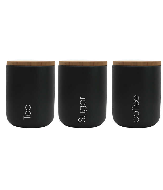 סט קרמיקה - לקפה /תה /סוכר בצבע שחור עם מכסה עץ -צבעים לבחירה-סט תה קפה סוכר-Food Appeal-שחור-סופר הום
