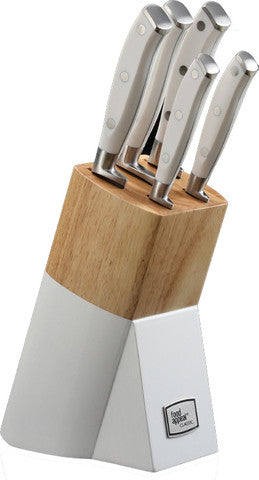 בלוק סכינים 6 חלקים - גימור שחור\לבן-סט סכינים-Food Appeal-לבן-סופר הום