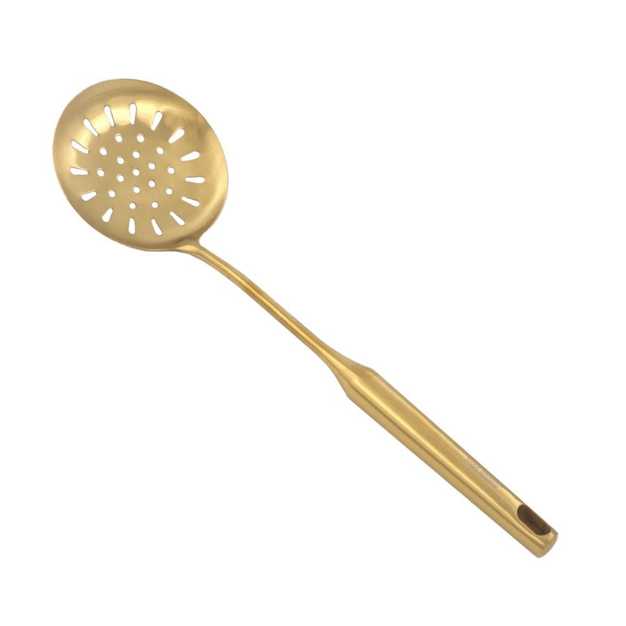 כף טיגון מחוררת מנירוסטה איכותית בגימור זהב EDGE-ששת נירוסטה-Food Appeal-סופר הום