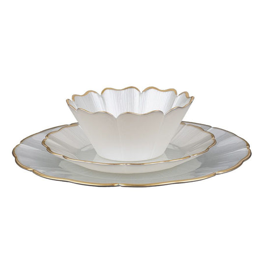 LOTUS WHITE PEARL GOLD - סט צלחות 18 חלקים-סט צלחות זכוכית-Food Appeal-סופר הום