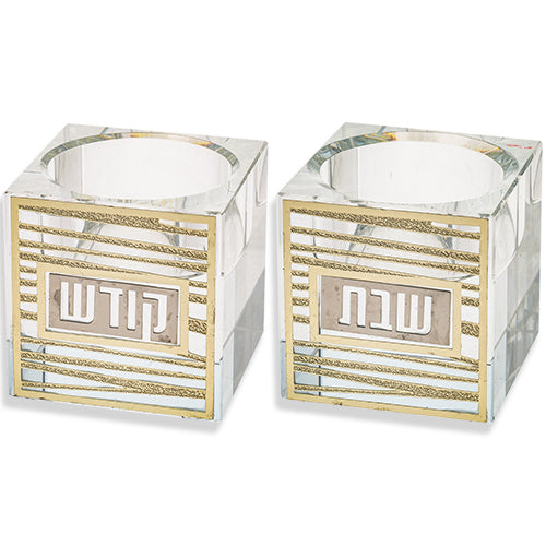 פמוטי קריסטל עם פלקטה "פסים"-פמוטי קריסטל-סופר הום-סופר הום