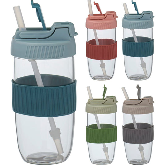 כוס זכוכית נסיעה עם חבק סיליקון-קנקן זכוכית-Borgonovo-כחול-סופר הום