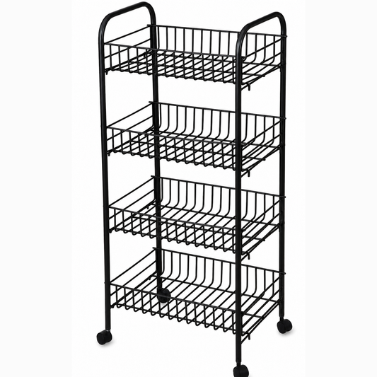 עגלת ירקות מתכת 4 קומות - מגוון צבעים-עגלת ירקות-KashGan-שחור-סופר הום