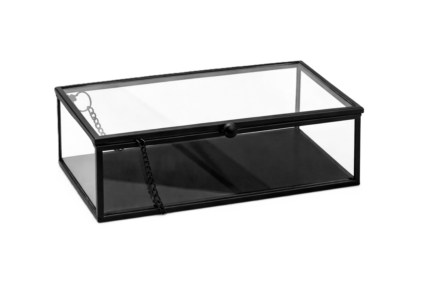 קופסת תכשיטים זכוכית דקורטיבית עם פרזול שחור 18 × 12.5 × 8 ס"מ-קופסת תכשיטים-ציפורה-סופר הום