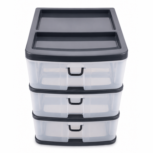 מגירון 3 מדפים - מגוון צבעם-מגירון שולחני-Tal Plast-אפור-שקוף-סופר הום