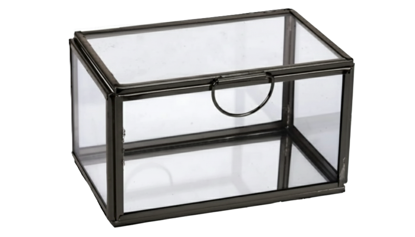 קופסת תכשיטים זכוכית דקורטיבית עם פרזול שחור 8×13 ס"מ-קופסת תכשיטים-SUPERHOME סופרהום-סופר הום
