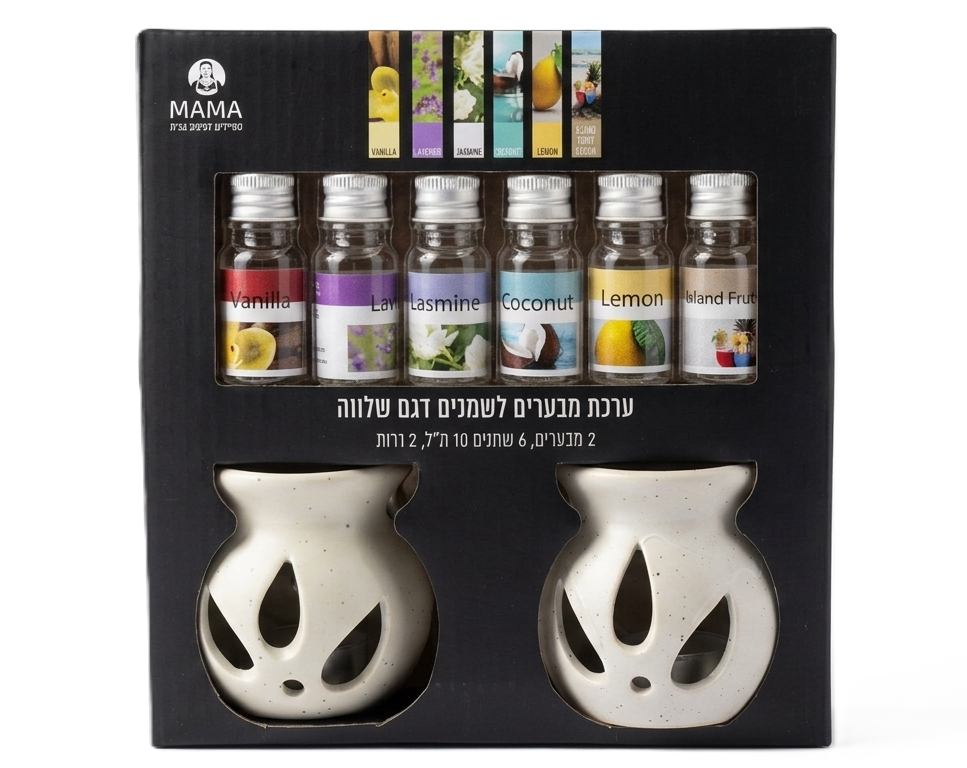 ערכת מבערים לשמנים דגם שלווה - מגוון צבעים-מפיץ ריח-יוחנן סולומון-לבן-סופר הום
