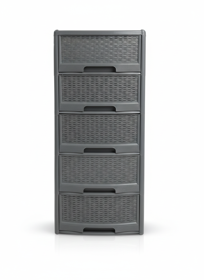 מגירון ראטן 5 קומות לבן/אפור-מגירון ראטן-Planero-אפור-סופר הום