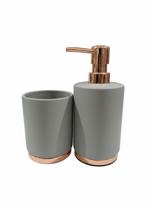 דיספנסר סבון וכוס למברשות שיניים - מגוון צבעים-סט לשירותים-גרופי מתנות-אפור-סופר הום