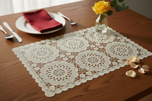 פלייסמנט תחרה מרובע שחור/לבן/קרם-פלייסמנט-SUPERHOME סופרהום-קרם-סופר הום