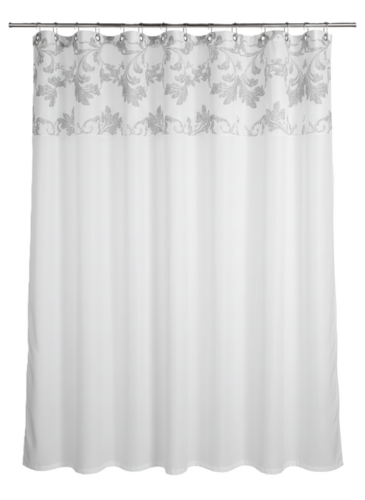 וילון אמבטיה MAXIME - מגוון דוגמאות-וילון אמבטיה-SUPERHOME סופרהום-עלים אפור-לבן-סופר הום