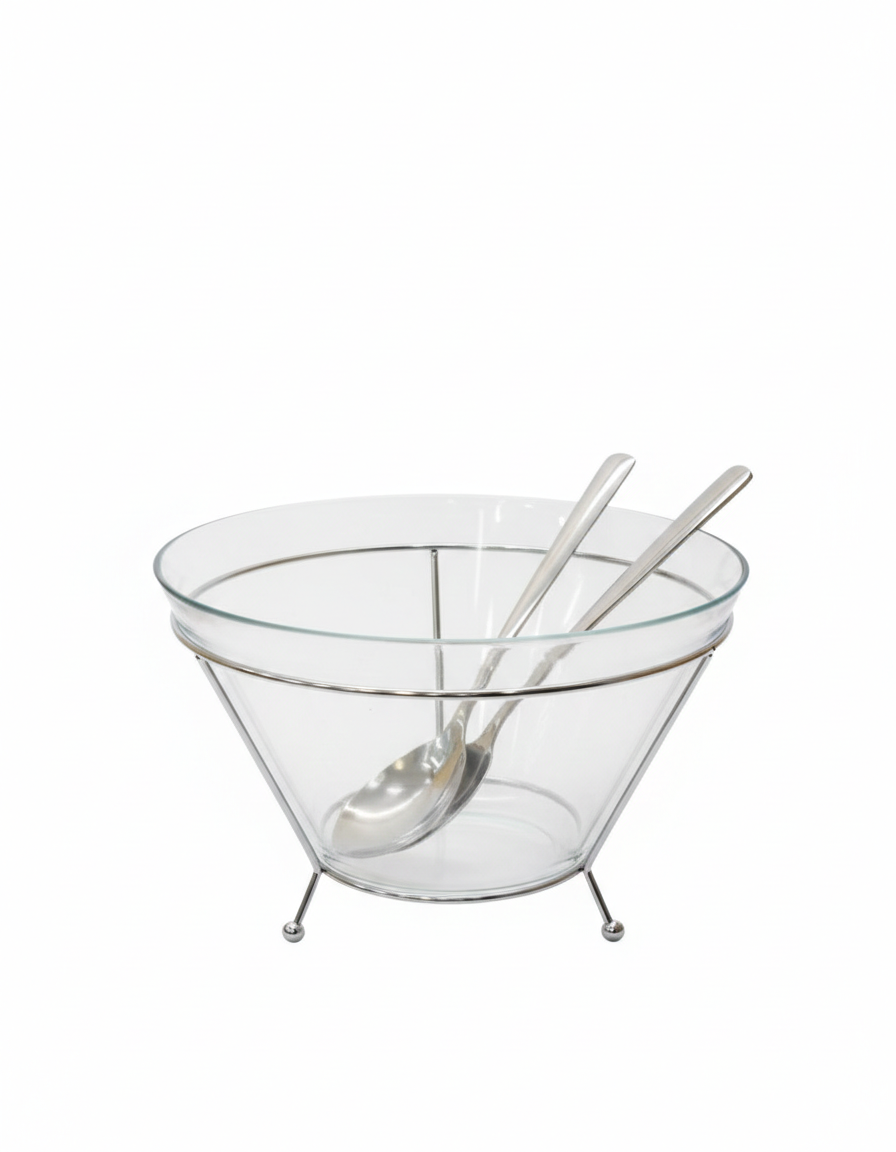 קערת סלט מזכוכית עם מעמד ושתי כפות-קערות זכוכית-SUPERHOME סופרהום-סופר הום