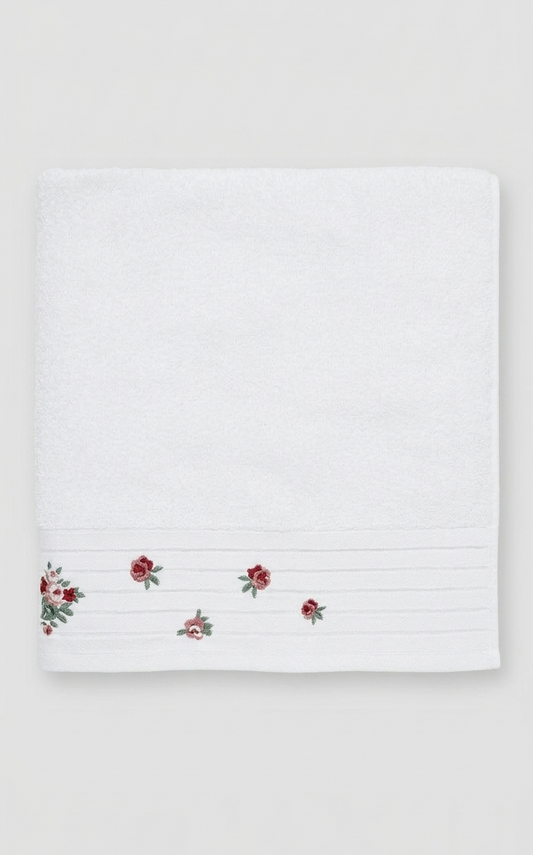 מגבת גוף 70/130 ריקמת פרחים - מגוון צבעים-מגבת גוף-Cotton Avenue-לבן-סופר הום