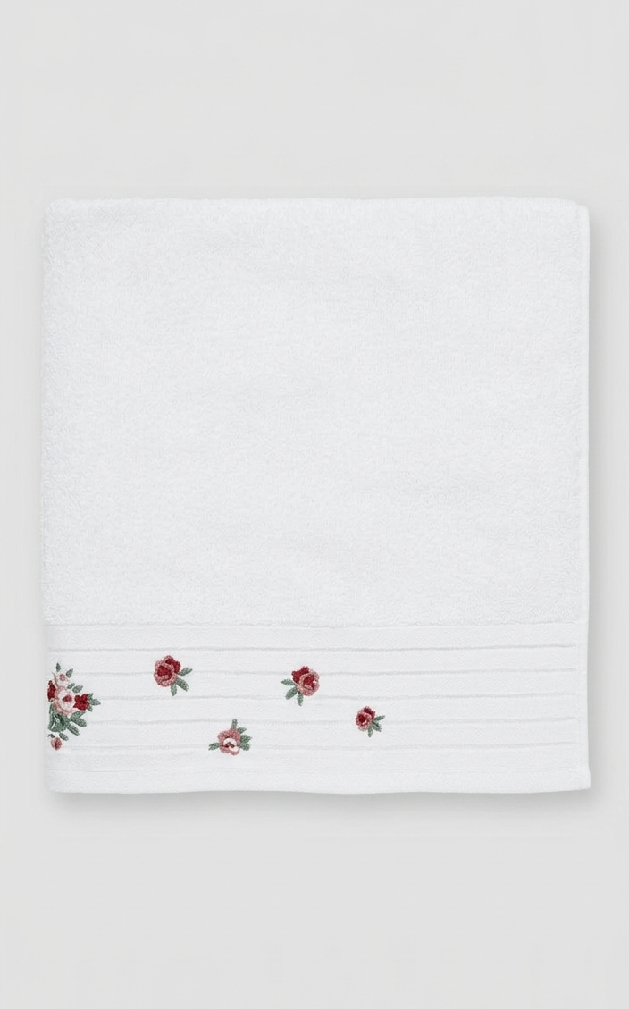 מגבת גוף 70*130 ס"מ רקמת פרחים - מגוון צבעים-מגבת גוף-Cotton Avenue-לבן-סופר הום