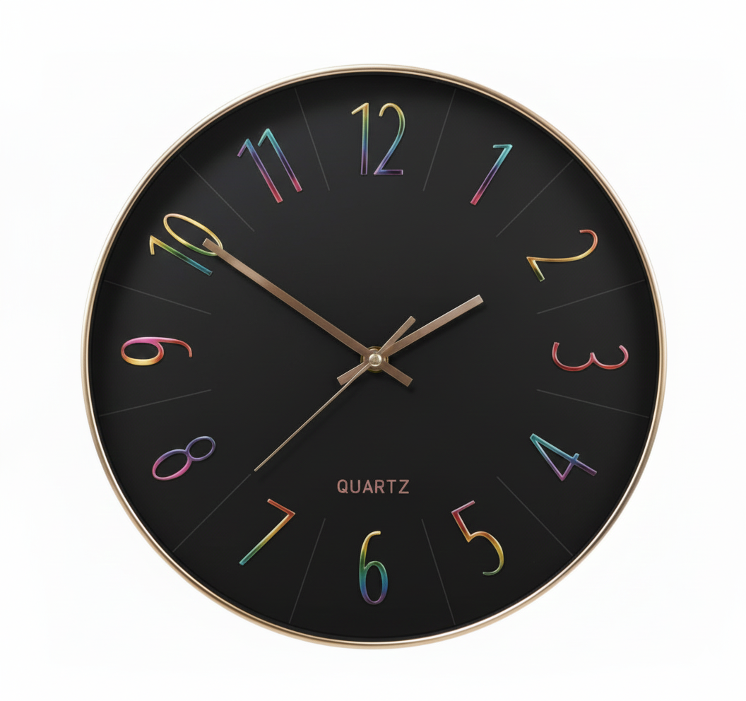 שעון קיר Quartz 29 ס"מ - מגוון צבעים-שעון קיר-ס.ז. מחנה יהודה-שחור-סופר הום