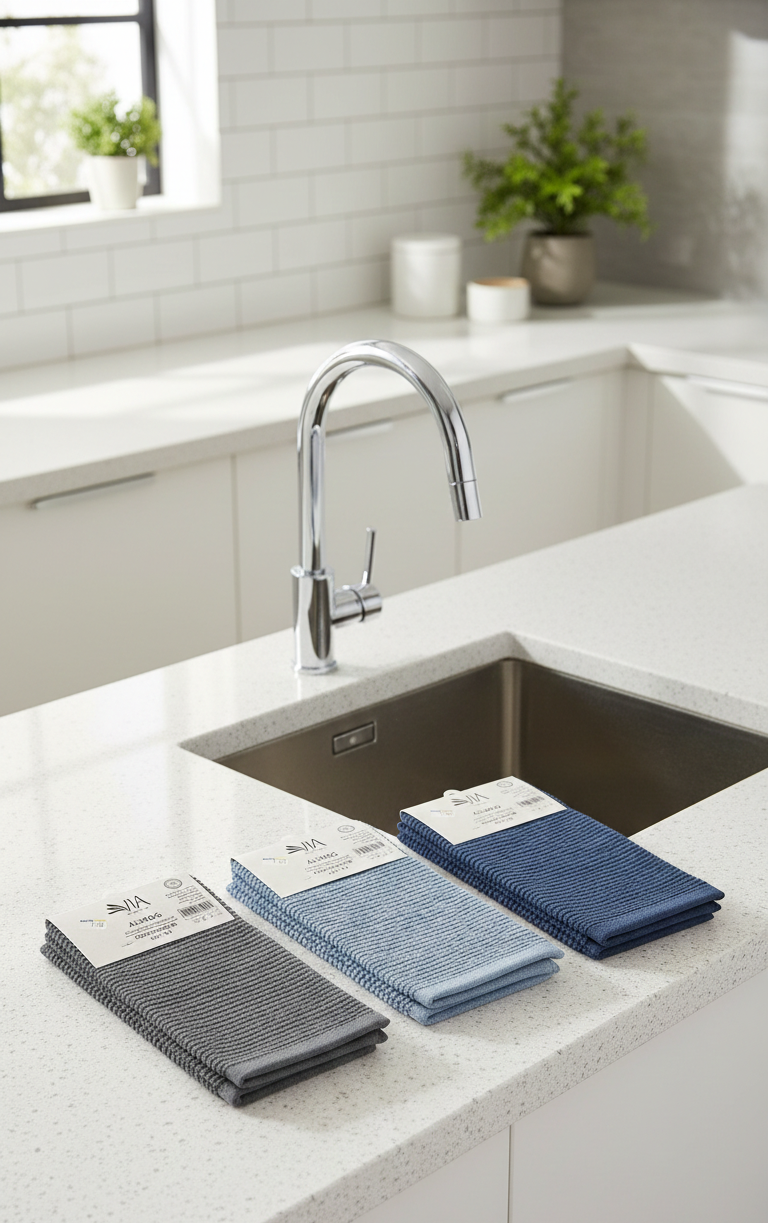 זוג מגבות מטבח יוקרתיות - דגם אלמוג-מגבות מטבח-Via Home-שחור-סופר הום