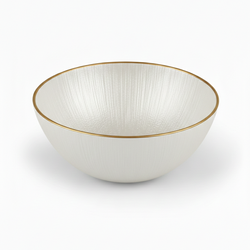 קערה זכוכית לבנה עם פס זהב-קערות זכוכית-SUPERHOME סופרהום-סופר הום