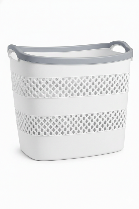 סלסלה סרוגה פלסטיק 40 ליטר - דגם Reticolo-סל כביסה פלסטיק-BEN AMI-לבן ואפור-סופר הום