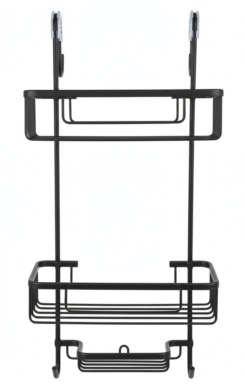 מדף למקלחון 2 קומות אלומיניום שחור-מתקן מדפים נתלה-דיקלית-סופר הום