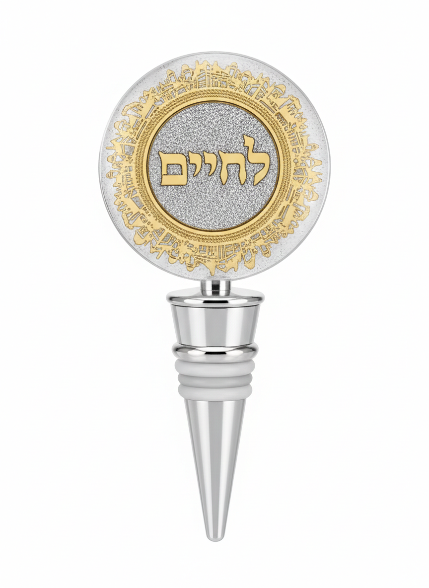 פקק קריסטל ומתכת לבקבוק בעיטור זהב וכסף-פקק לבקבוק יין-SUPERHOME סופרהום-סופר הום