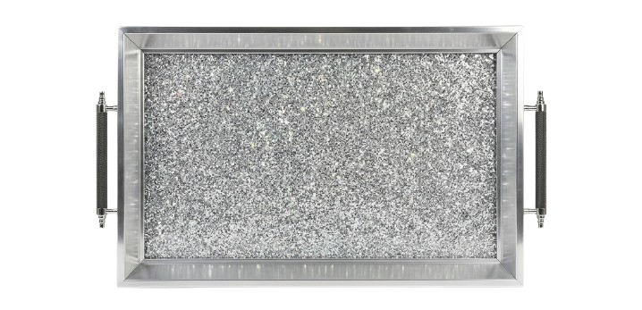 מגש כסף מנצנץ עם ידיות-הגשה זכוכית-SUPERHOME סופרהום-סופר הום