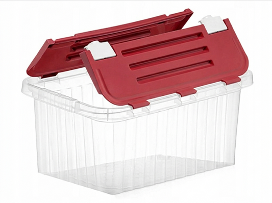 קופסת אחסון פלסטיק 10 ליטר - מכסה מפוצל-קופסא-סופר הום-אדום-סופר הום