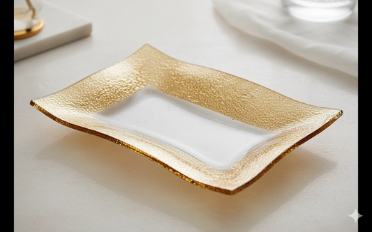 מגש מלבני זהב - 3 גדלים-הגשה זכוכית-CASA BELLA-43*27 ס"מ-סופר הום