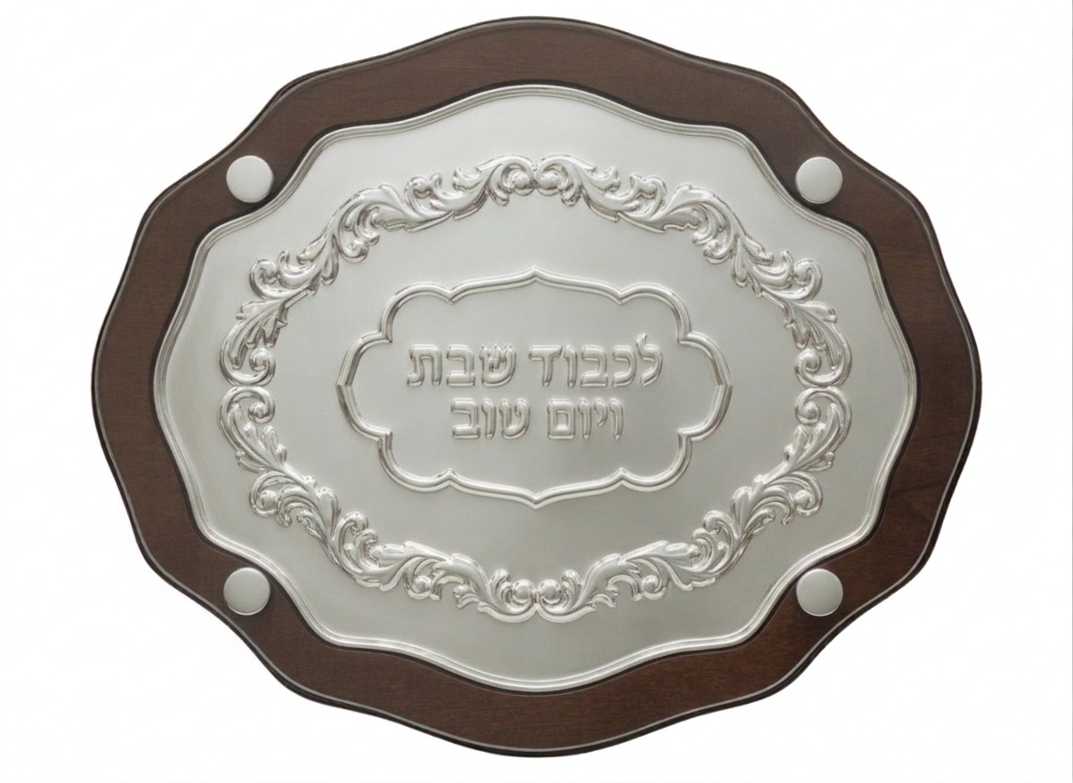 מגש חלות יוקרתי - זכוכית ועיטורי כסף-מגש לחלות מעץ-SUPERHOME סופרהום-סופר הום