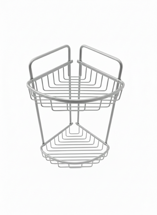 מדף פינתי דו-קומתי אלומיניום - שחור מט/כסף-מתקן מדפים נתלה-Aquila-כסף-סופר הום