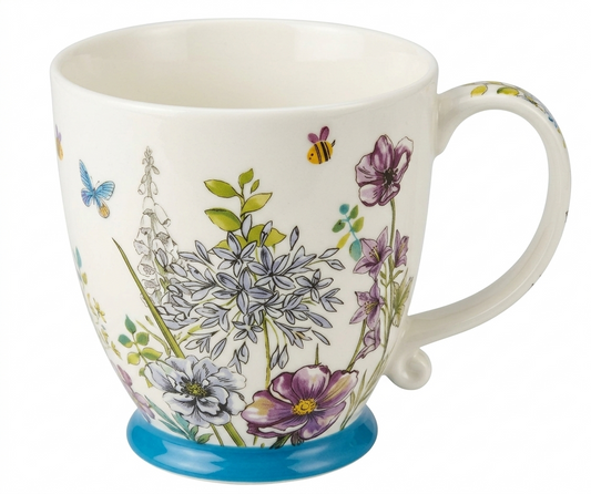 מאג על רגל פרחי שדה - מבחר דגמים-ספלים חרסינה-א. לויזון-כחול-סופר הום