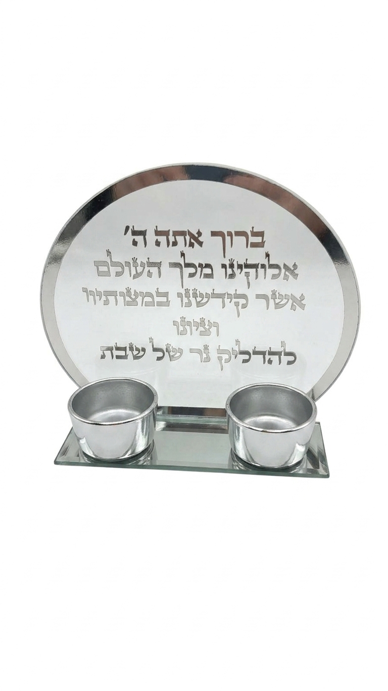 זוג פמוטים מחובר עם כיתוב - זהב\כסף-פמוטי זכוכית-סופר הום-כיתוב כסף-סופר הום