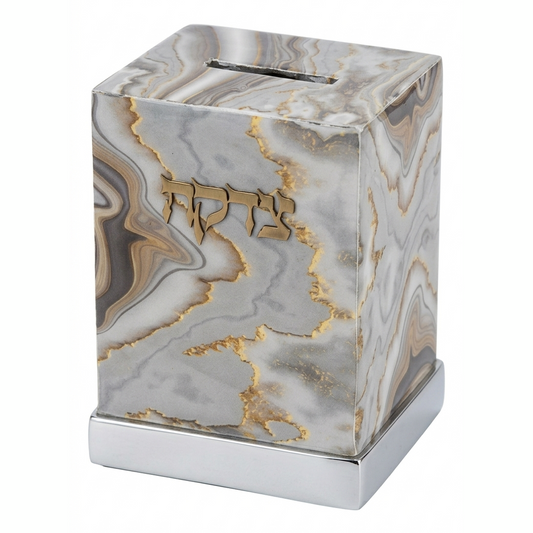 קופת צדקה דגם שיש אפור-זהב-קופת צדקה-GIFTSHOP-סופר הום